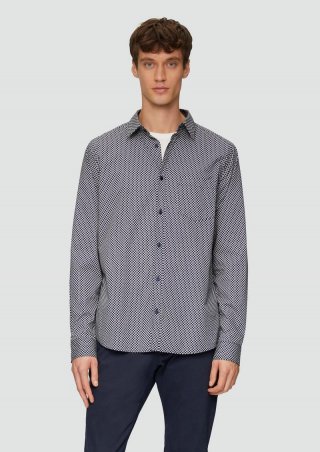 s.Oliver Slim Fit: Gemustertes Hemd aus Baumwollstretch - navy