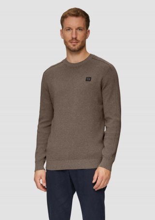 s.Oliver Strickpullover mit Nahtdetails und Logo - cognac