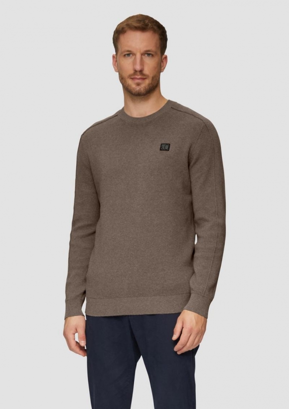 s.Oliver Strickpullover mit Nahtdetails und Logo - cognac