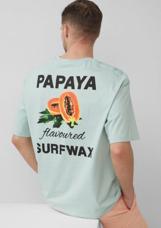 s.Oliver Baumwoll-T-Shirt im Relaxed Fit mit Front- und Rückenprint - ozeangrün