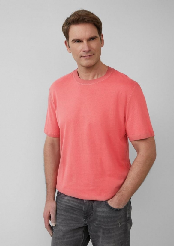 s.Oliver T-Shirt mit Crewneck und Flatlock-Details - korallrot