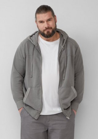 s.Oliver Sweatjacke mit Garment Dye und Kapuze im Fabricmix - grau meliert