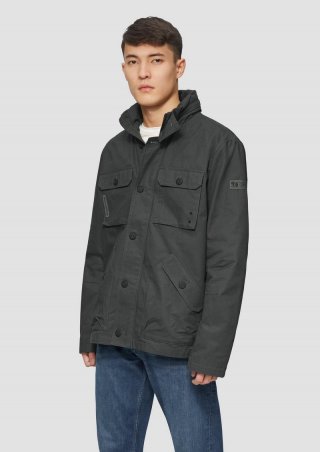 s.Oliver Jacke im Utility-Stil mit Kapuze im Kragen - schiefergrau