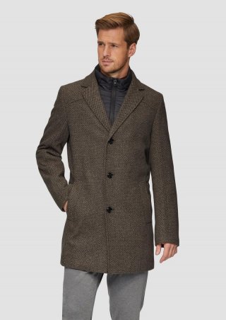 s.Oliver Wattierter Wollmix-Mantel mit herausnehmbarem Stepp-Einsatz - cognac