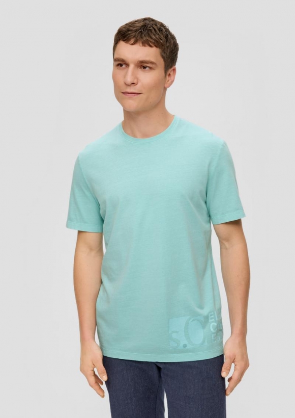 s.Oliver T-Shirt mit Label-Print - helles türkis
