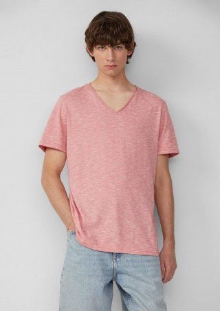 s.Oliver T-Shirt in Melange mit Rollkante - blutorange