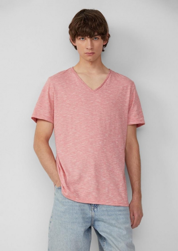 s.Oliver T-Shirt in Melange mit Rollkante - blutorange