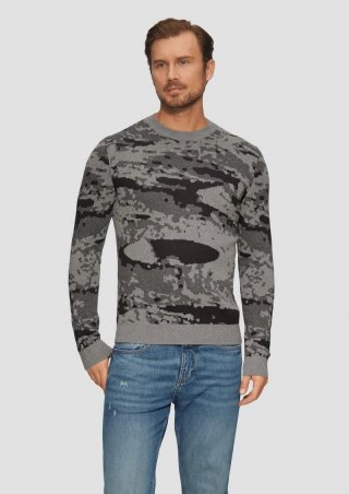 s.Oliver Jacquard-Pullover aus Baumwollstrick - schwarz