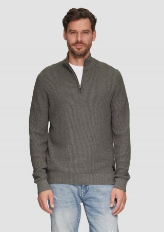 s.Oliver Strickpullover mit Troyerkragen aus Strukturstrick - graphit