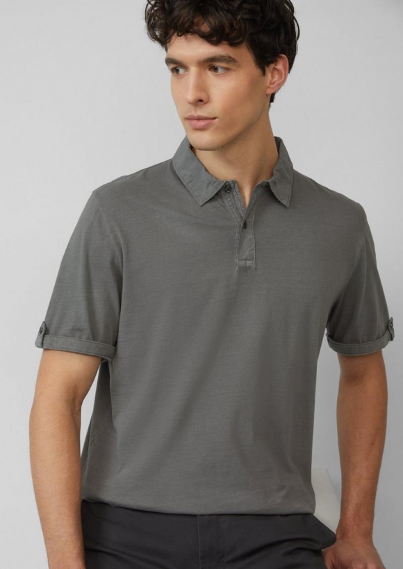 s.Oliver Jersey-Poloshirt mit Ärmel-Detail - grau meliert