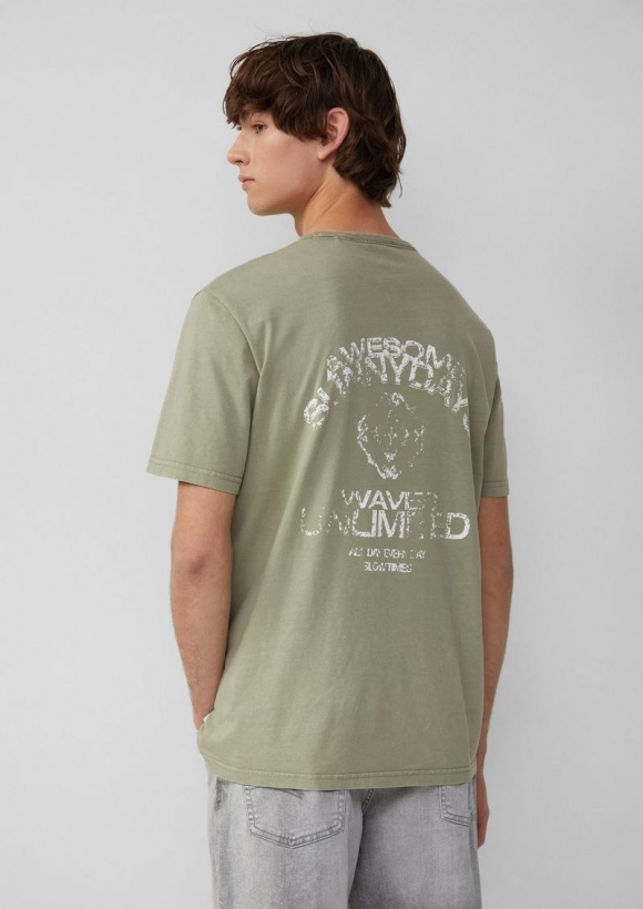 s.Oliver Gewaschenes T-Shirt mit Front- und Rückenprint - hellgrün