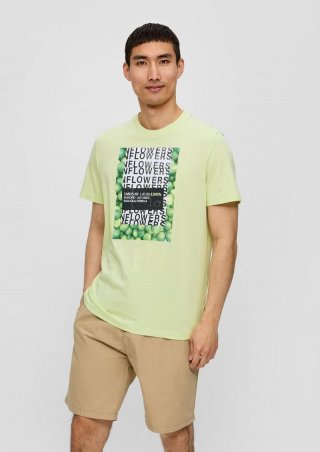 s.Oliver Baumwoll-T-Shirt mit Crew Neck und Frontprint - limettengrün