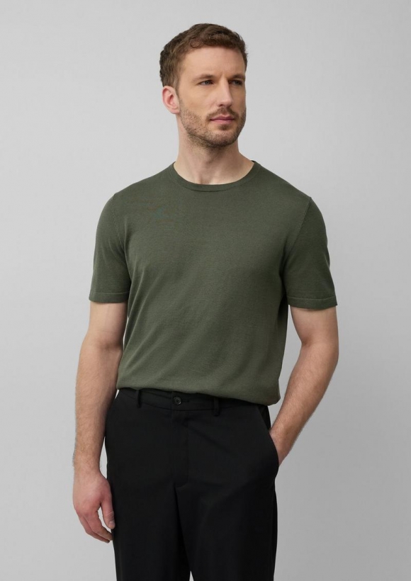 s.Oliver Gestricktes T-Shirt aus Baumwoll-Seidenmix - olivgrün