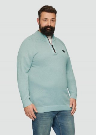 s.Oliver Strickpullover mit Troyer-Kragen und Strukturmix - salbeigrün