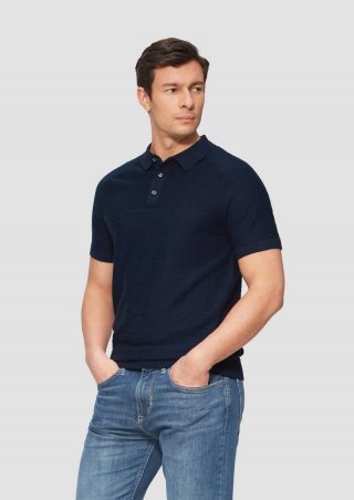s.Oliver Gestricktes Poloshirt mit Flammgarnstruktur - navy