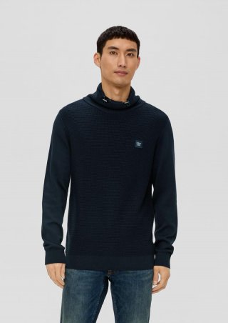 s.Oliver Strickpullover mit Jersey-Ärmeln - navy