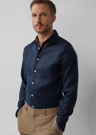 s.Oliver Tailored Fit: Langarmhemd aus Leinen mit elegantem Glanz - navy