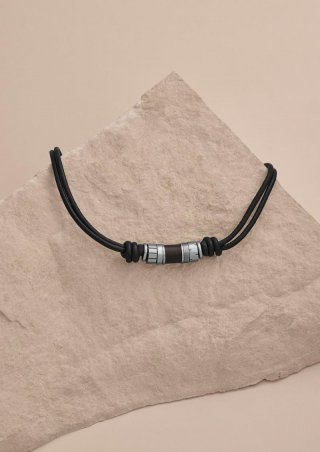 s.Oliver Ledercollier mit Edelstahl-Beads - schiefergrau