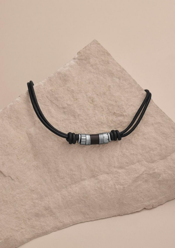 s.Oliver Ledercollier mit Edelstahl-Beads - schiefergrau