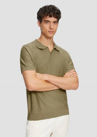 s.Oliver Gestricktes Poloshirt mit Flammgarnstruktur - olivgrün
