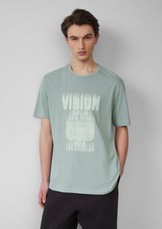 s.Oliver Basic Rundhals T-Shirt mit Frontprint - salbeigrün