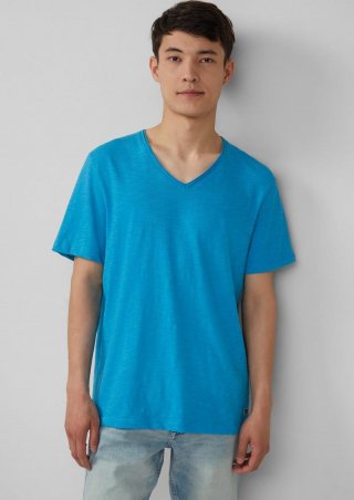 s.Oliver Luftiges T-Shirt mit V-Ausschnitt und Flammgarnstruktur - türkis