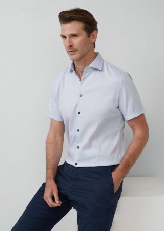 s.Oliver Tailored Fit: Fein gemustertes Kurzarm-Hemd aus Baumwollstretch - navy
