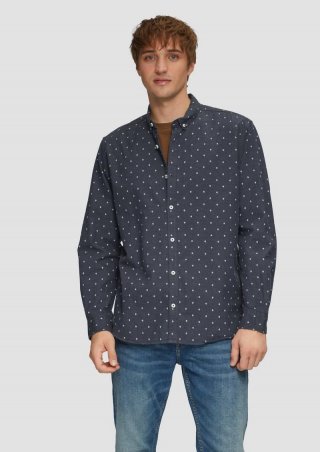 s.Oliver Regular Fit: Hemd mit All-over-Print und Button-Down-Kragen - tiefblau