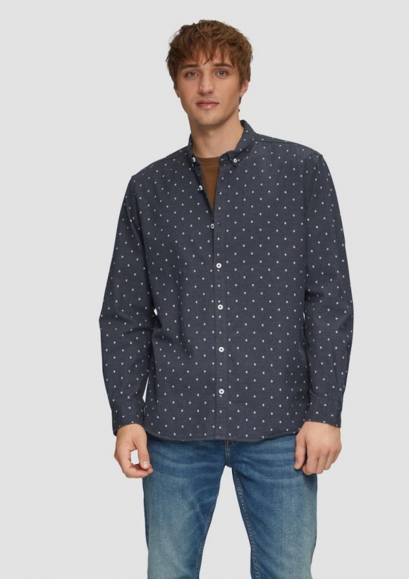 s.Oliver Regular Fit: Hemd mit All-over-Print und Button-Down-Kragen - tiefblau s.Oliver Regular Fit: Hemd mit All-over-Print und Button-Down-Kragen - tiefblau