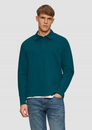 s.Oliver Strukturiertes Langarm-Poloshirt im Relaxed Fit - petrol