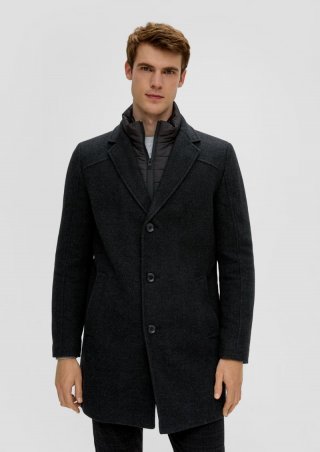 s.Oliver Tweed-Mantel mit herausnehmbarem Insert - dunkelgrau