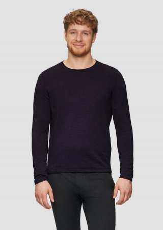 s.Oliver Strickpullover mit Flammgarnstruktur und Rollsaum-Details - aubergine