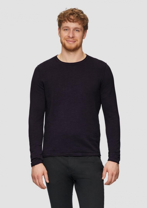s.Oliver Strickpullover mit Flammgarnstruktur und Rollsaum-Details - aubergine