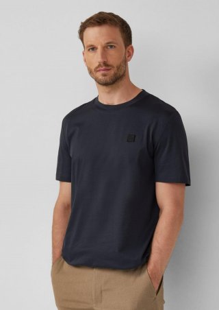 s.Oliver T-Shirt aus merzerisierter Baumwolle mit Logo-Detail - navy