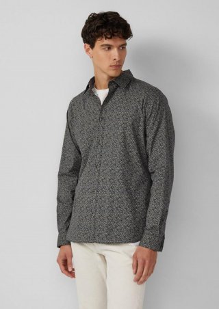 s.Oliver Slim Fit: Baumwollhemd mit abstraktem All-over-Print - olivgrün