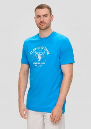 s.Oliver Crew-Neck-Shirt mit Frontprint aus Baumwoll-Jersey - azurblau