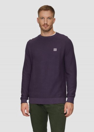 s.Oliver Strickpullover mit Struktur und Label-Patch - aubergine