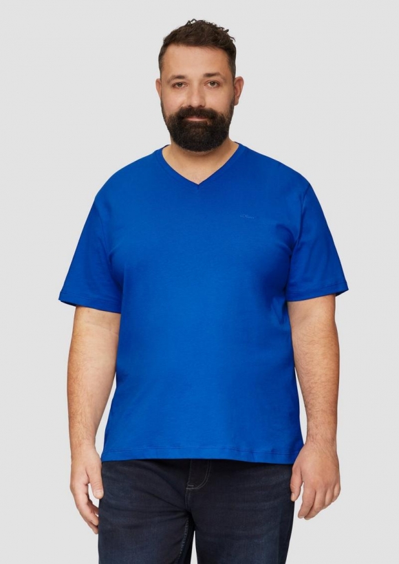s.Oliver Jerseyshirt mit Logo und V-Ausschnitt - royalblau