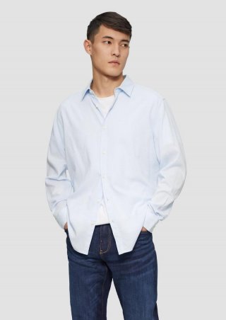 s.Oliver Regular Fit: Baumwollhemd mit Strukturmuster - himmelblau