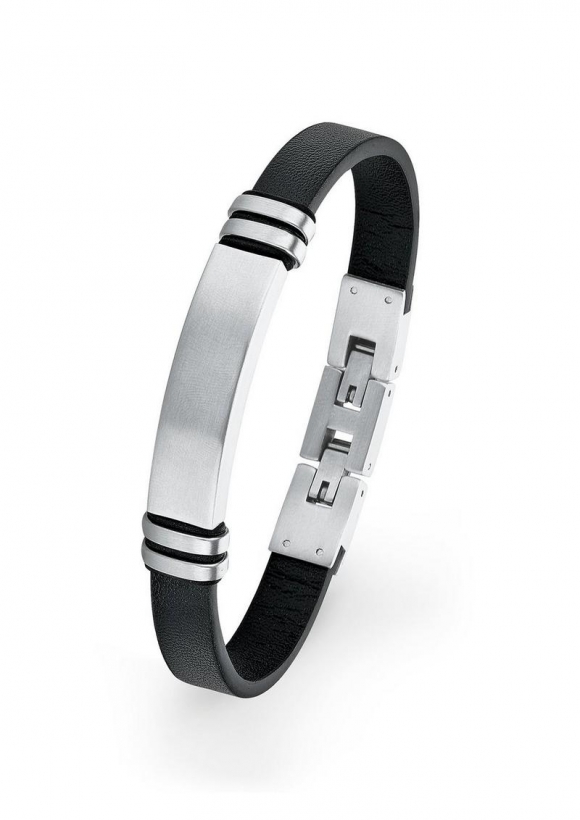 s.Oliver Ident-Edelstahlband aus Leder - schwarz