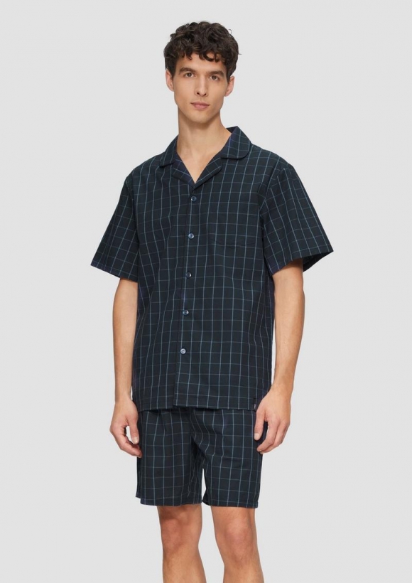 s.Oliver Pyjama aus Baumwolle mit Karomuster - dunkelblau