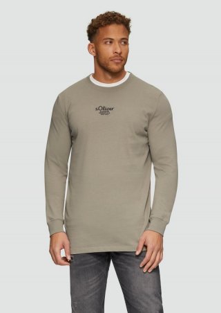 s.Oliver Langarm-Shirt mit Logo-Stickerei - hellbraun