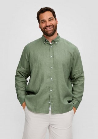 s.Oliver Leinenhemd mit Button-Down-Kragen - olivgrün