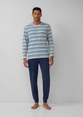 s.Oliver Baumwoll-Pyjama mit gestreiftem Oberteil - navy