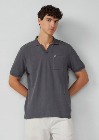 s.Oliver Poloshirt mit Struktur-Streifen und offenem Kragen - schiefergrau
