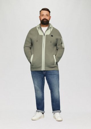 s.Oliver Hybridstrickjacke mit Kapuze aus Fabricmix - olivgrün
