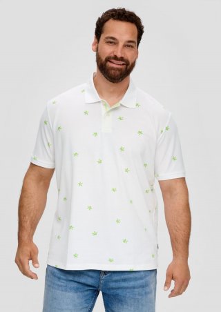 s.Oliver Poloshirt mit All-over-Print und Kontrast-Details - weiß