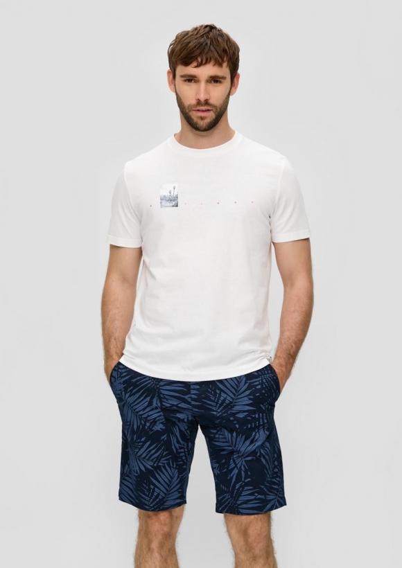 s.Oliver Bermuda mit All-over-Print aus Baumwoll-Stretch - navy