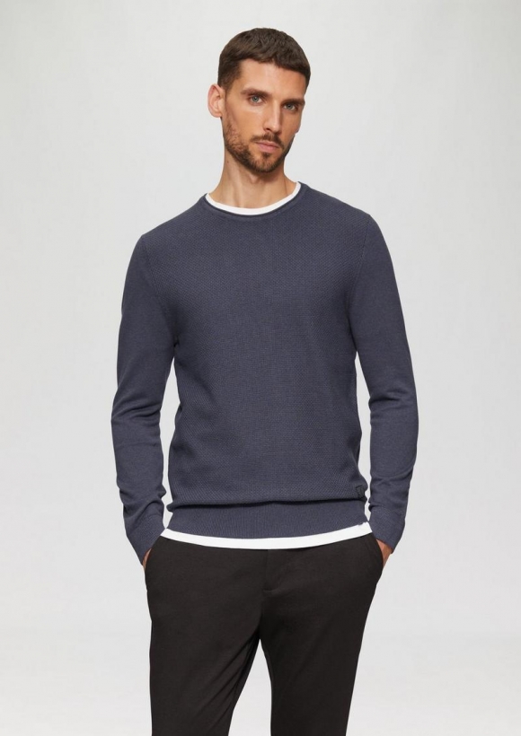s.Oliver Strickpullover mit Strukturmix und Logo-Patch - navy