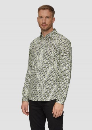 s.Oliver Slim Fit: Popeline-Hemd mit All-over-Print - weiß